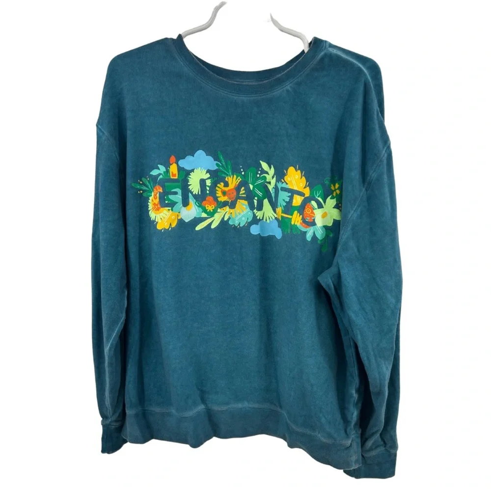 Disney Encanto L teal lightweight graphic Sweatshirt tropical vacation floral